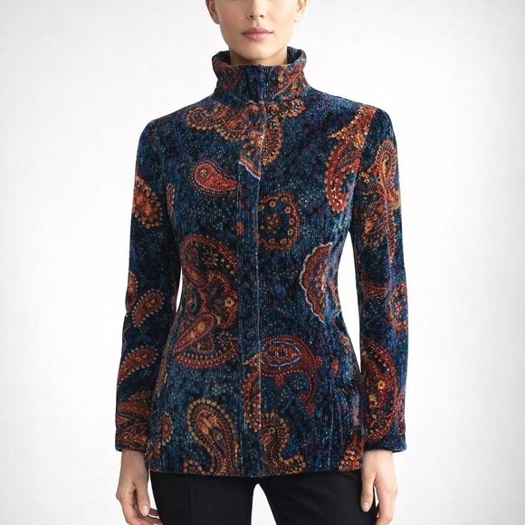 Etcetera Jackets & Blazers - Etcetera Velvet Paisley Fitted Jacket Silk Blend Quilted Lined Boho Luxe Women 4